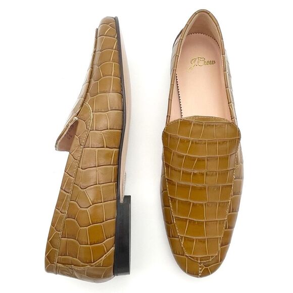 J. Crew Shoes - NEW J. Crew Cecile Croc Embossed Leather Slipper Loafer Tan Slip-On Size 7 NWOB